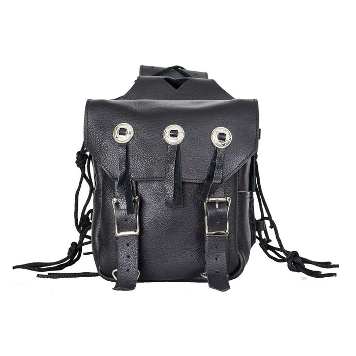 Genuine Black Leather Saddlebag with Conchos