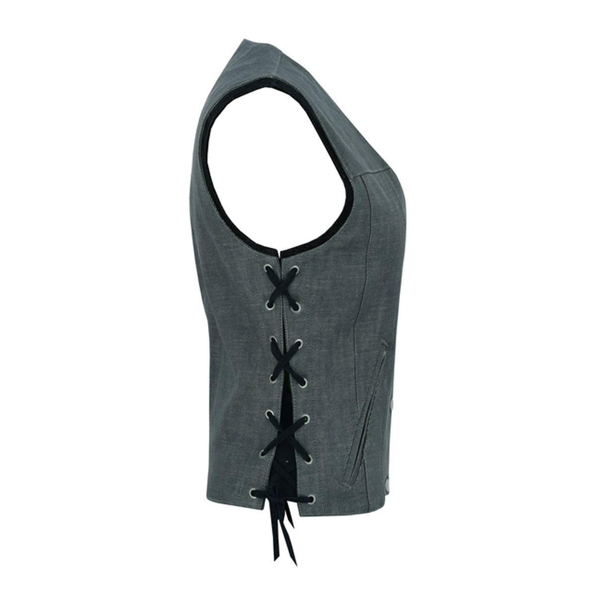 WOMEN'S ROUGH RUB-OFF RAW FINISH BROKEN GRAY DENIM VEST