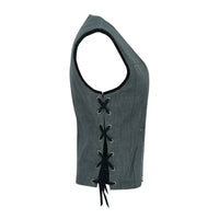 WOMEN'S ROUGH RUB-OFF RAW FINISH BROKEN GRAY DENIM VEST