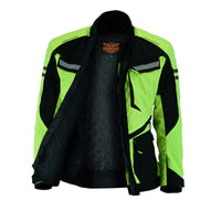 Milwaukee Riders Mens Motorcycle jacket Hi Vis Neon Flourecent Color, Armored Protective Round Neck