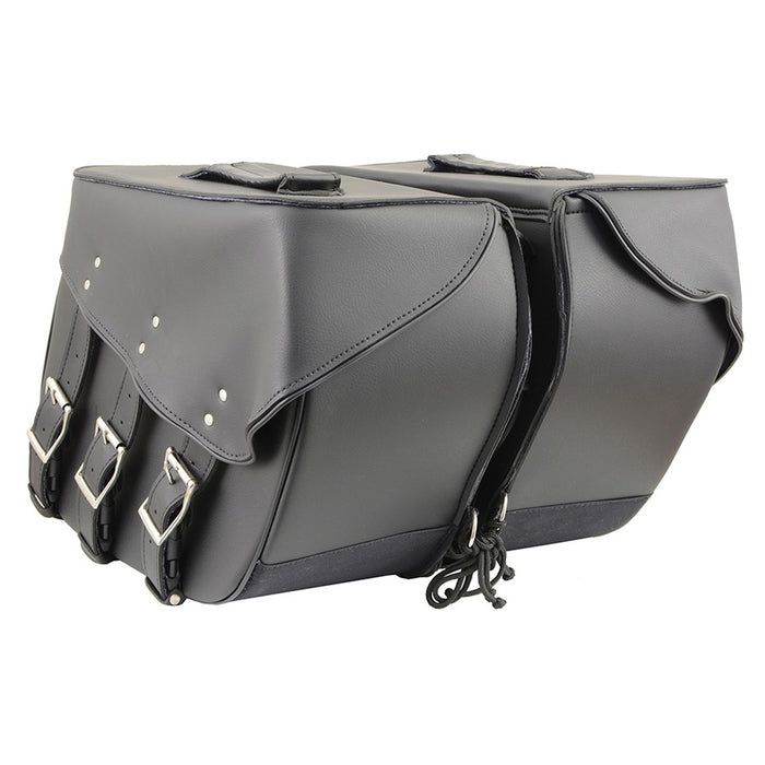 Black PVC Zip Off Large Chrome Studded Motorcycle Saddlebag