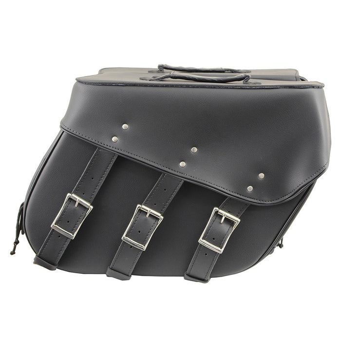 Black PVC Zip Off Large Chrome Studded Motorcycle Saddlebag