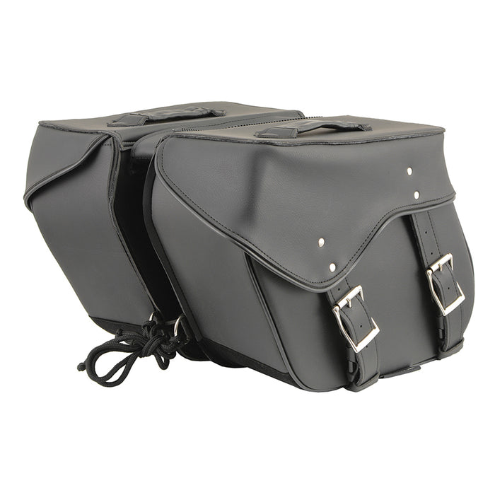 Black Zip-Off Large Double Strap PVC Throw Over Saddle Bag