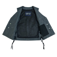 WOMEN'S ROUGH RUB-OFF RAW FINISH BROKEN GRAY DENIM VEST