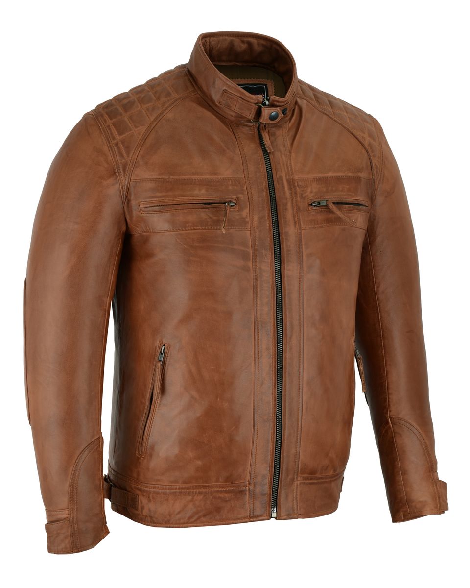 Mens Brown buy Leather Jacket Cafe Racer Style 100% Leather Motorcycle Jacket (M)