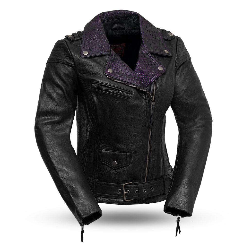 Women's Black Leather Moto Jacket - Biker Riding Style