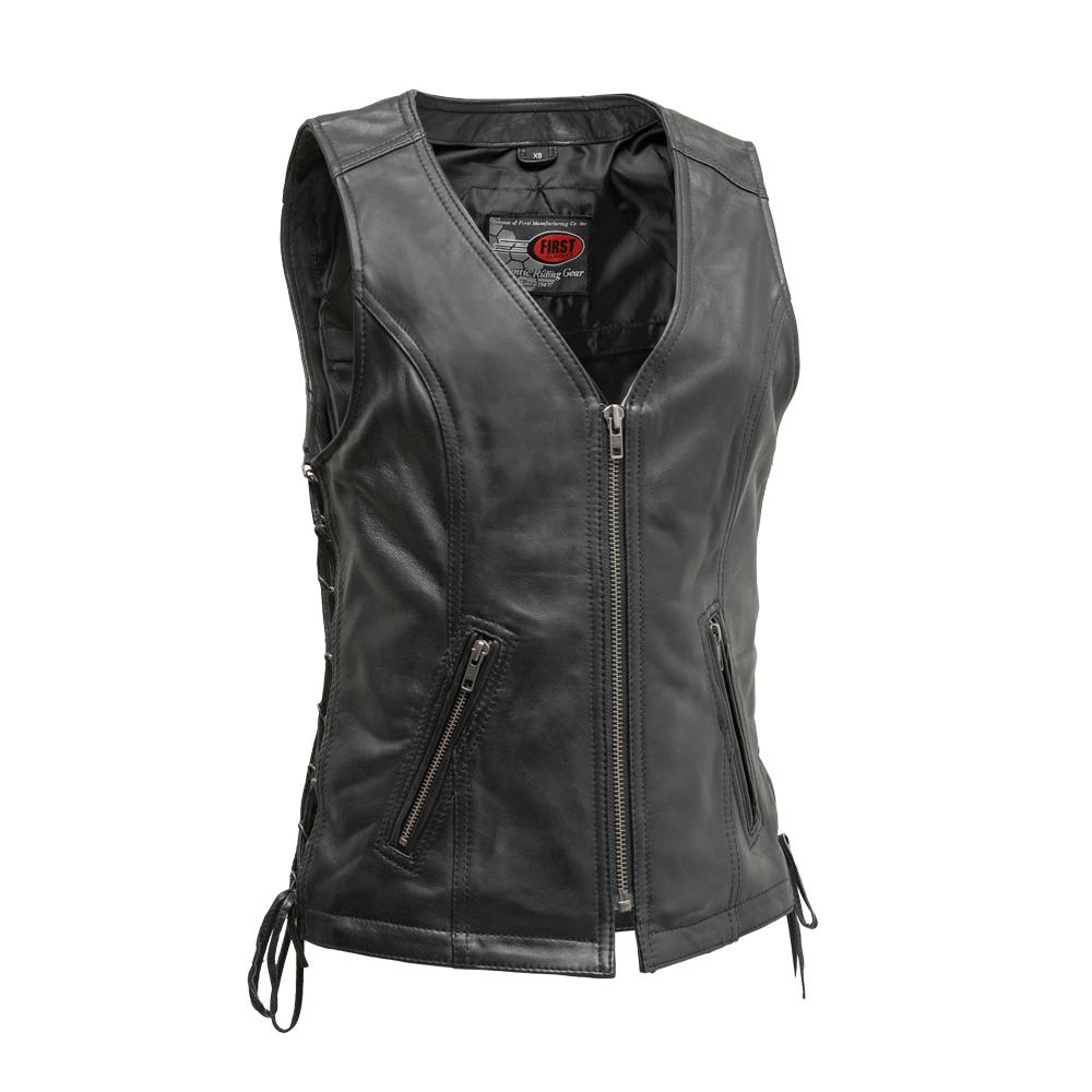 Womens black store leather biker vest