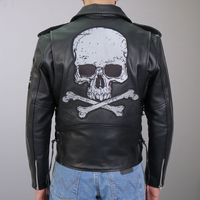 Hot Leathers Skull And Crossbones Motorcycle Leather Jacket