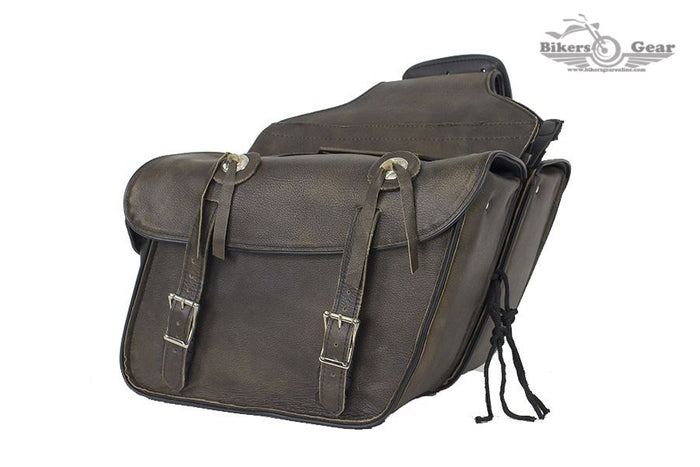 Distressed Brown Leather Concealed Carry Saddlebag with Conchos