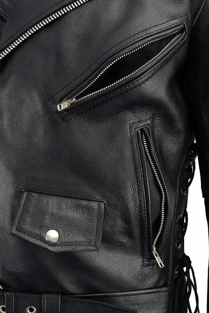 Men's Leather Black Classic Side Lace Police Style Jacket