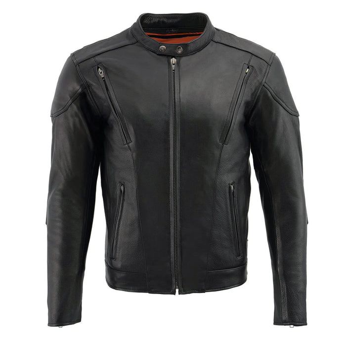 Men's Black Vented Scooter Leather Jacket with Side Laces