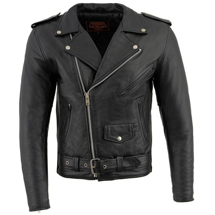 Men's “The Legend” Classic Police Style Black Leather Motorcycle Jacket