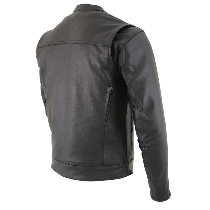 Men's 'Cool-Tec' Black Real Leather Scooter Style Motorcycle Jacket with Utility Pockets