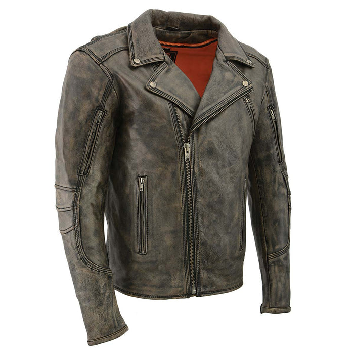 Men's Distressed Brown Triple Stitched Motorcycle Leather Jacket - Police Style Jacket