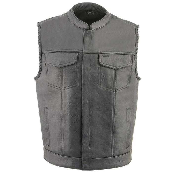 Men’s ‘Old Glory’ Black Leather Vest with Laced Arm Holes