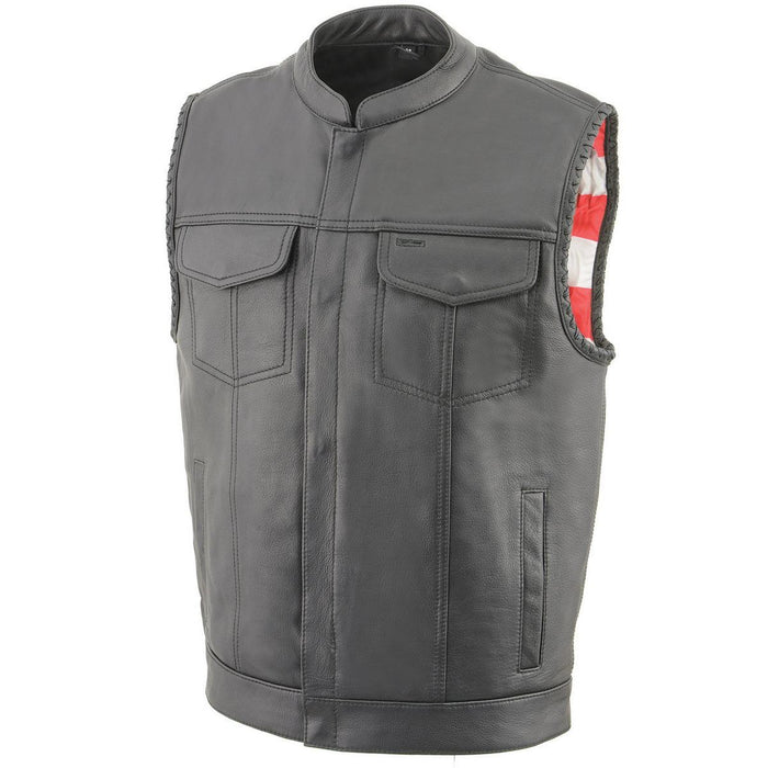 Men’s ‘Old Glory’ Black Leather Vest with Laced Arm Holes