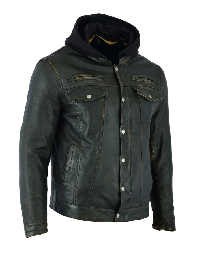 Men's Lightweight Drum Dyed Distressed Naked Lambskin Jacket