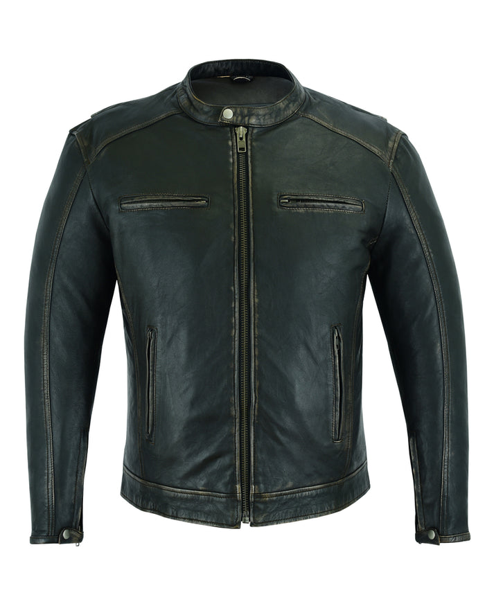 Men's Cruiser Jacket in Lightweight Drum Dyed Distressed Naked Lambskin