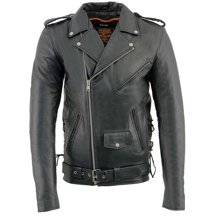 Men's TALL Classic Side Lace Police Style Motorcycle Leather Jacket