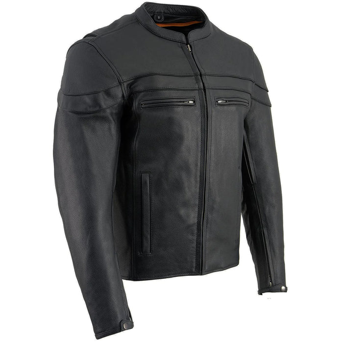 Men's Sporty Crossover Vented Black Motorcycle Leather Scooter Jacket