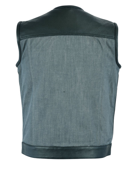 Revolver Denim Style concealed carry leather motorcycle vest with a ccw  leather lined gun pocket