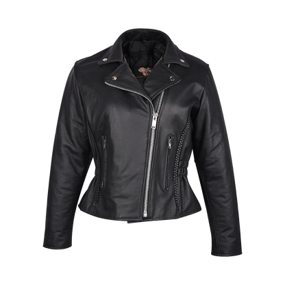 Ladies Premium Cowhide Braid and Stud Motorcycle Leather Jacket