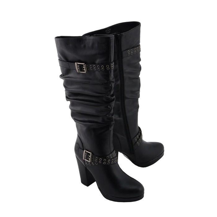 Womens Tall Black Platform Boots with Slouch Shaft
