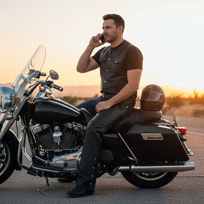 Men's Black Leather Classic Chaps with Jean Pockets