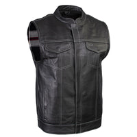 Men's Classic Black Leather Motorcycle Vest with Inside Flannel Liner