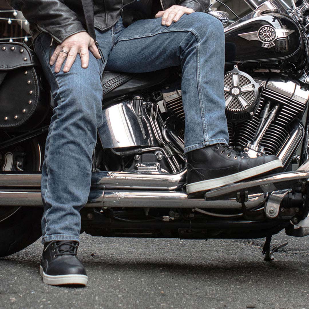 MBM9002 Men's Reinforced Leather Biker Riding Shoes Shift Protection