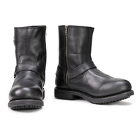 Men's Black Leather Short Harness Motorcycle Boots with Inside Zipper