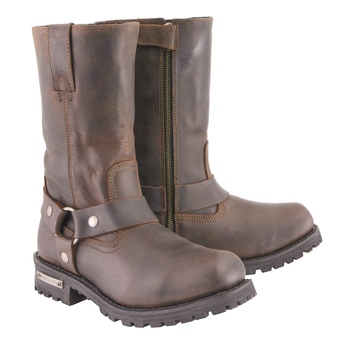 Classic 11-Inch Harness Motorcycle Boots Square Toe Dark Brown
