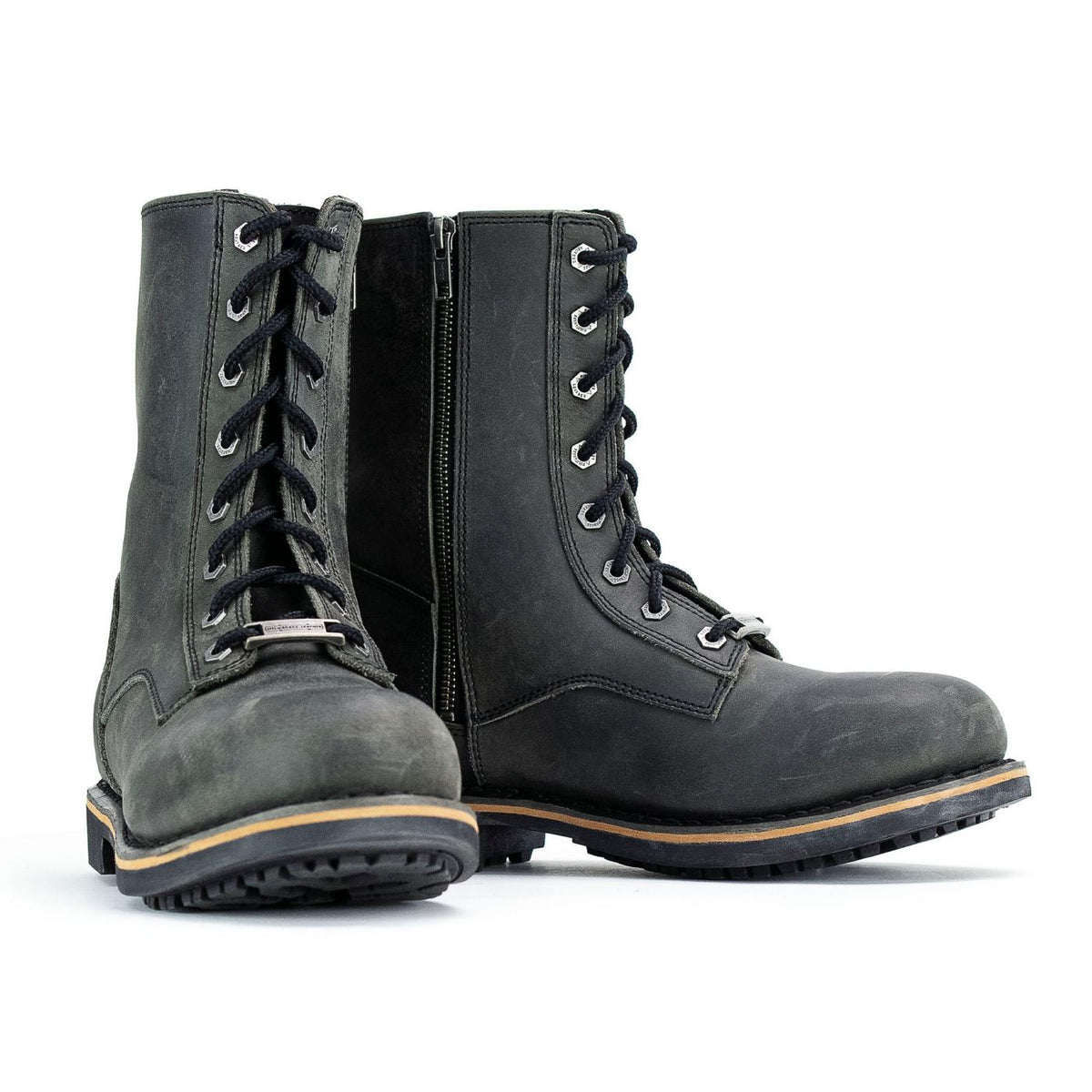 Antique Black Lace-Up High-Rise Men's Boots Distressed Leather