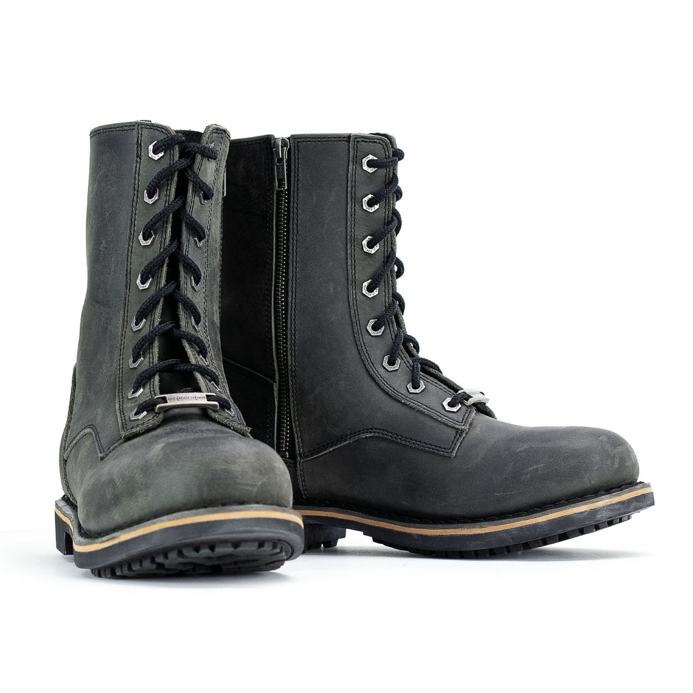 Antique Black Lace-Up High-Rise Men's Boots Distressed Leather
