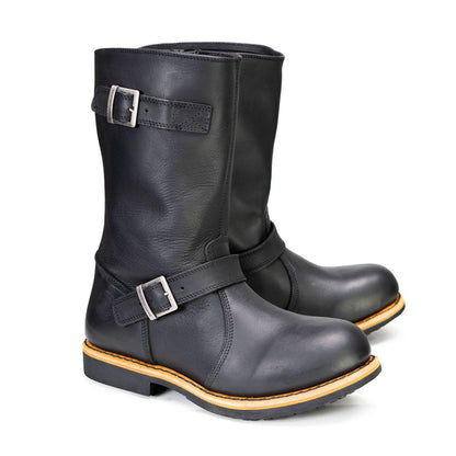Antique Black Classic Engineer Motorcycle Riding Boots Men's