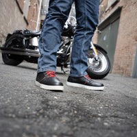 Men's Black Leather Reinforced Street Riding Shoes With Ankle Support