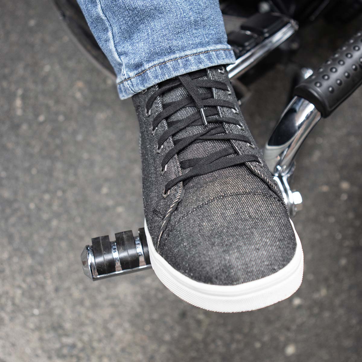 Men's Canvas Reinforced Motorcycle Casual Street Riding Shoes Black