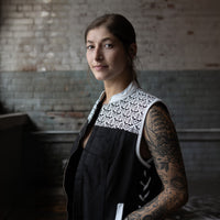 Women's 'Skelly' Black with White Motorcycle Denim Vest w/ Skull Embroidery