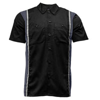 Men's Classic Black and Grey Button Up Mechanic Shirt w/ Reflective Stripe