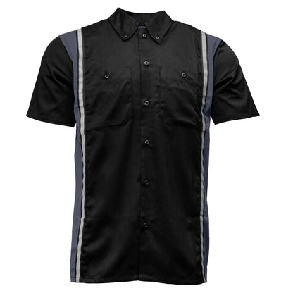 Men's Classic Black and Grey Button Up Mechanic Shirt w/ Reflective Stripe