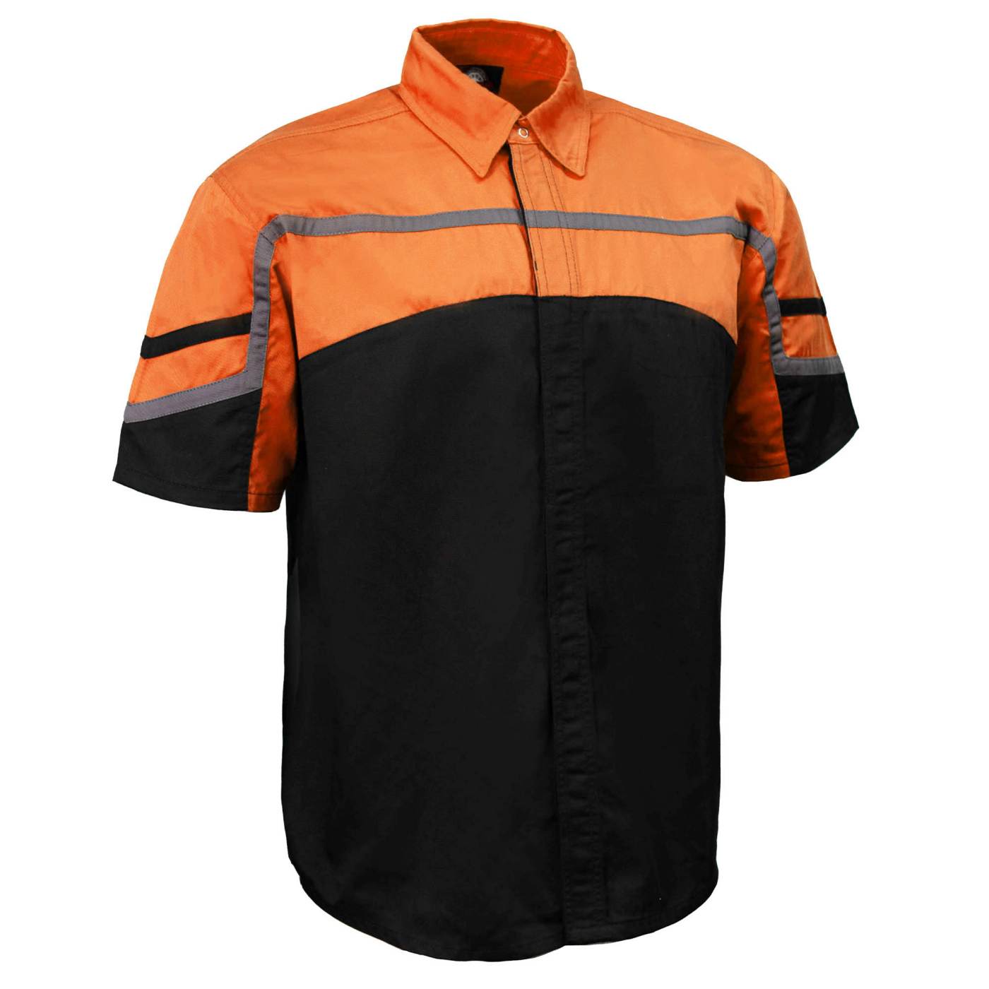 Men's Black Orange Grey Reflective Mechanic Work Shirt 50/50 Cotton Poly
