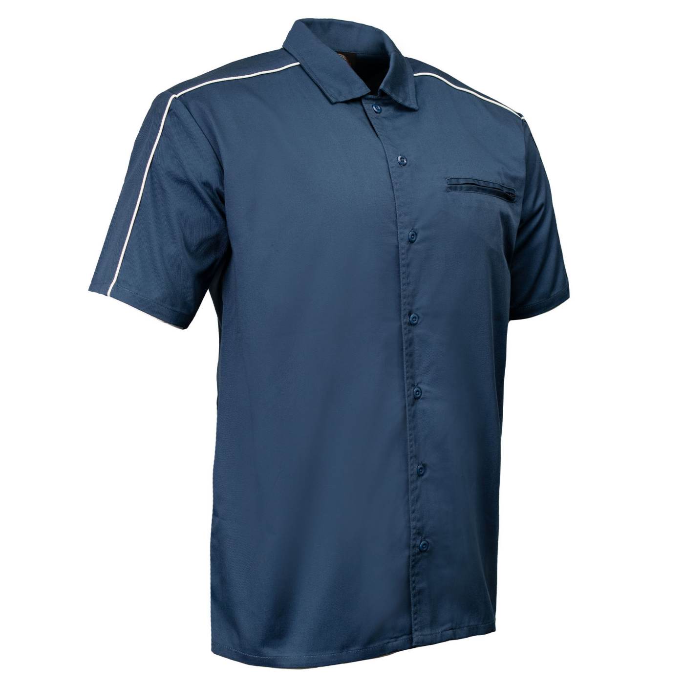 Men's Blue Pinstripe Short Sleeve Mechanic Work Shirt