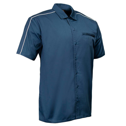 Men's Blue Pinstripe Short Sleeve Mechanic Work Shirt
