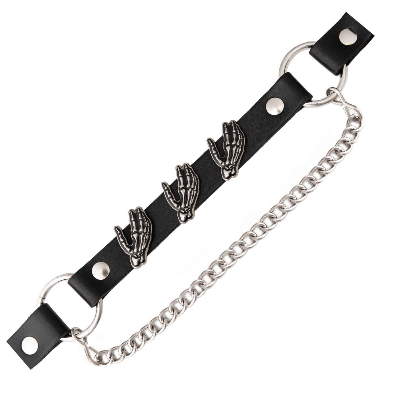 Silver Skeleton Hand Emblem Boot Chain With Adjustable Strap