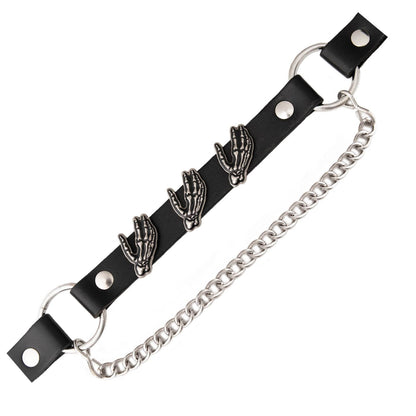 Silver Skeleton Hand Emblem Boot Chain With Adjustable Strap