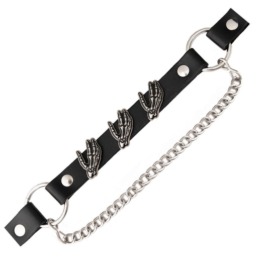 Silver Skeleton Hand Emblem Boot Chain With Adjustable Strap