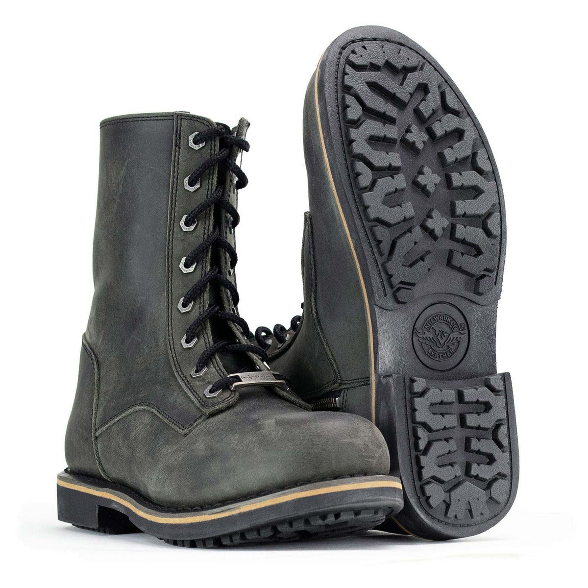 Antique Black Lace-Up High-Rise Men's Boots Distressed Leather