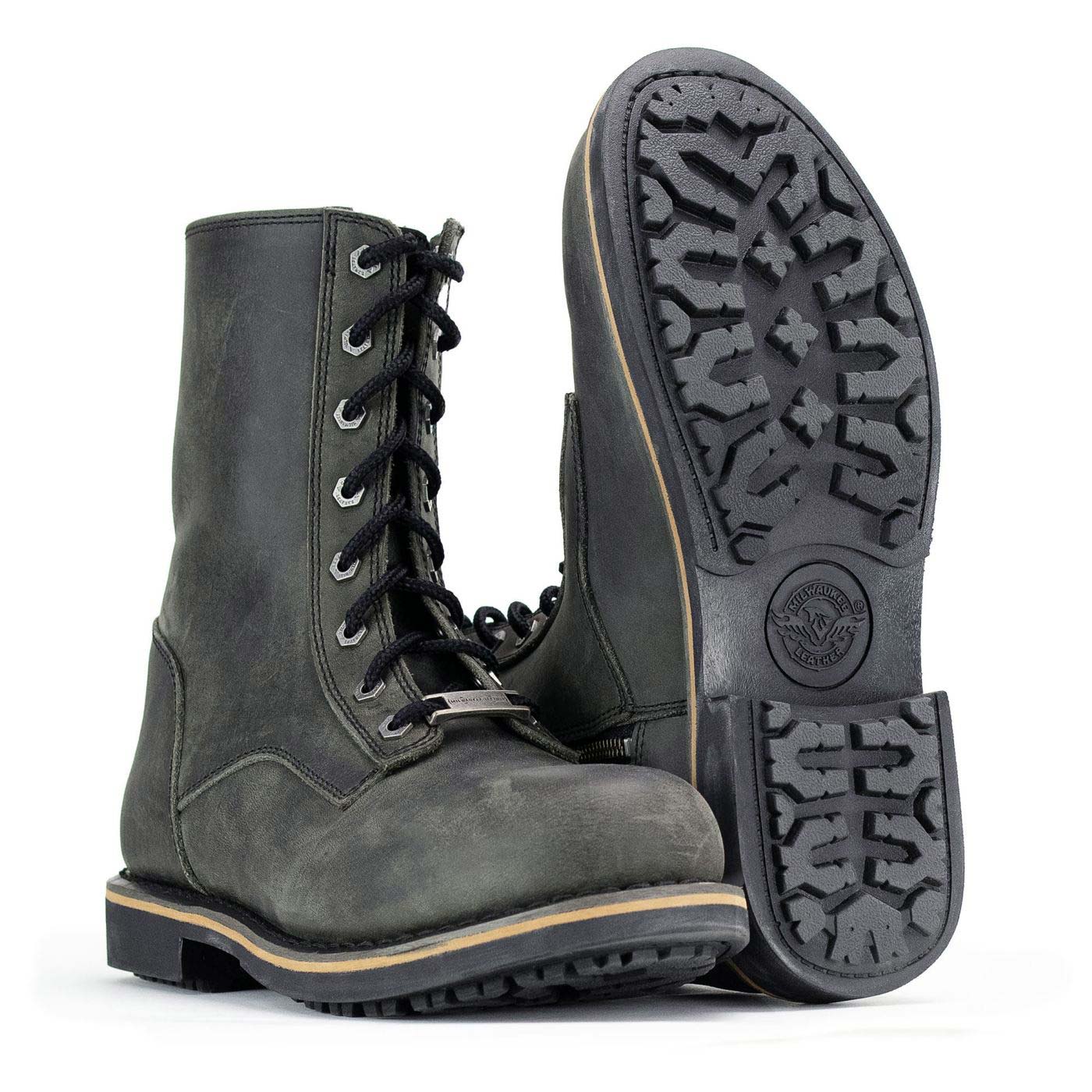 Antique Black Lace-Up High-Rise Men's Boots Distressed Leather