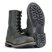 Antique Black Lace-Up High-Rise Men's Boots Distressed Leather