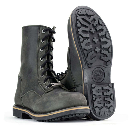 Antique Black Lace-Up High-Rise Men's Boots Distressed Leather